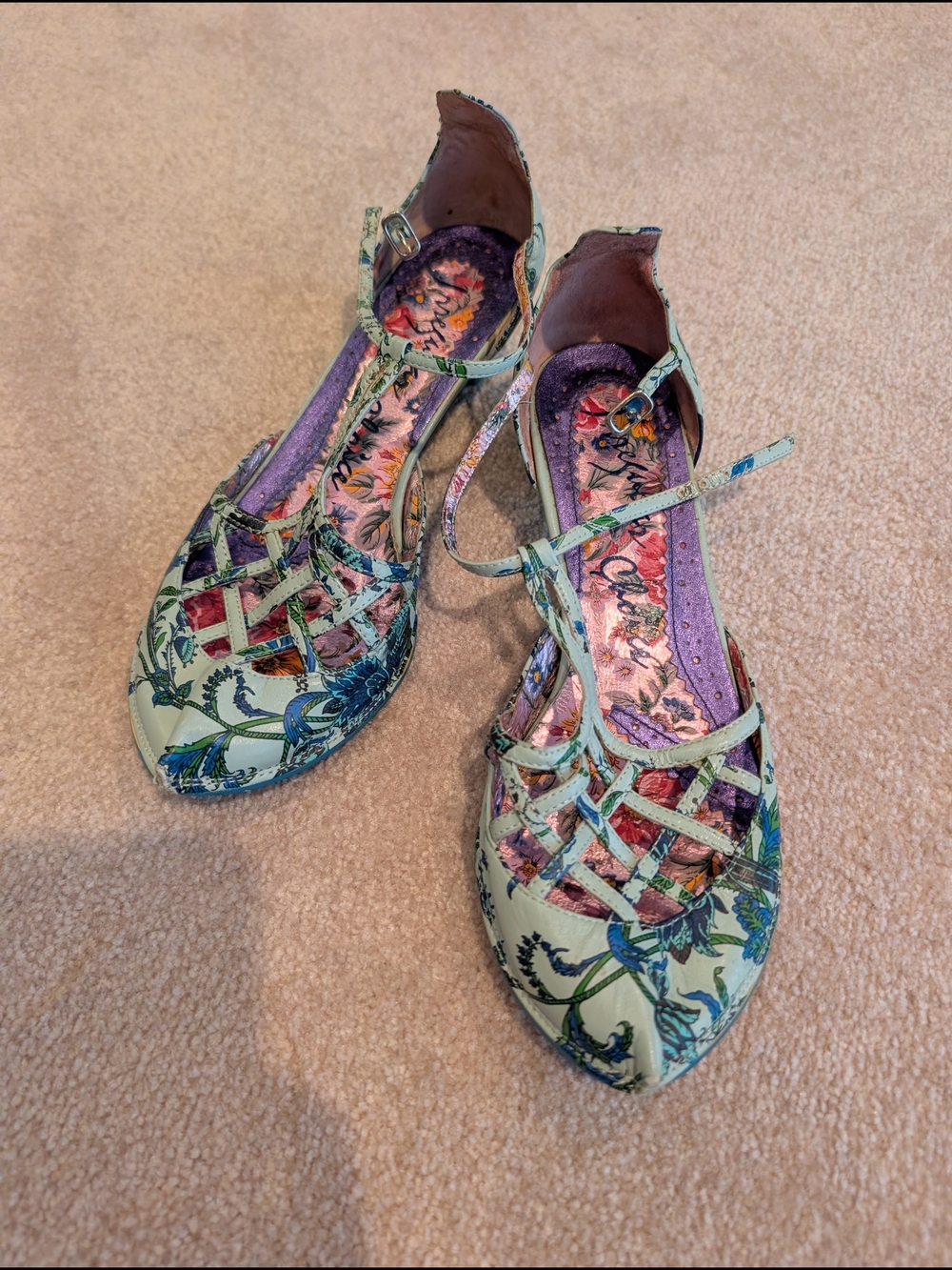 Irregular Choice Mint, Purple & Blue Floral Strappy Flats